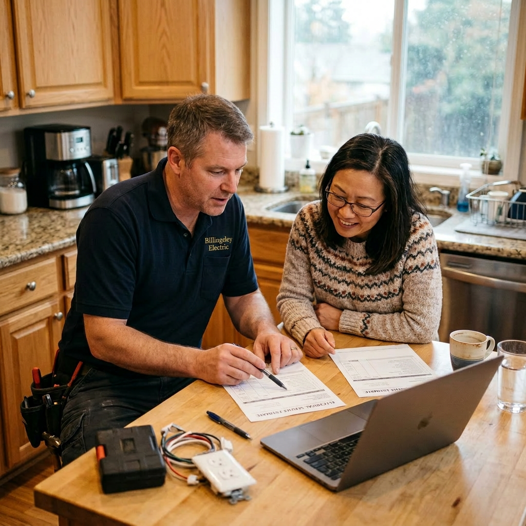 Customer and electrician reviewing estimate together